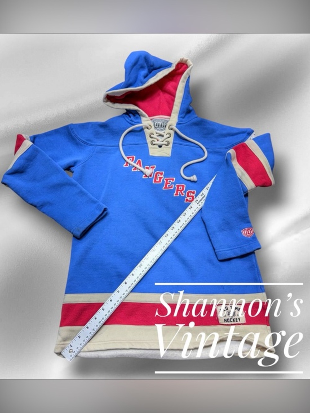Old Time Hockey New York Rangers sz Medium Lacer Hooded Sweatshirt A51